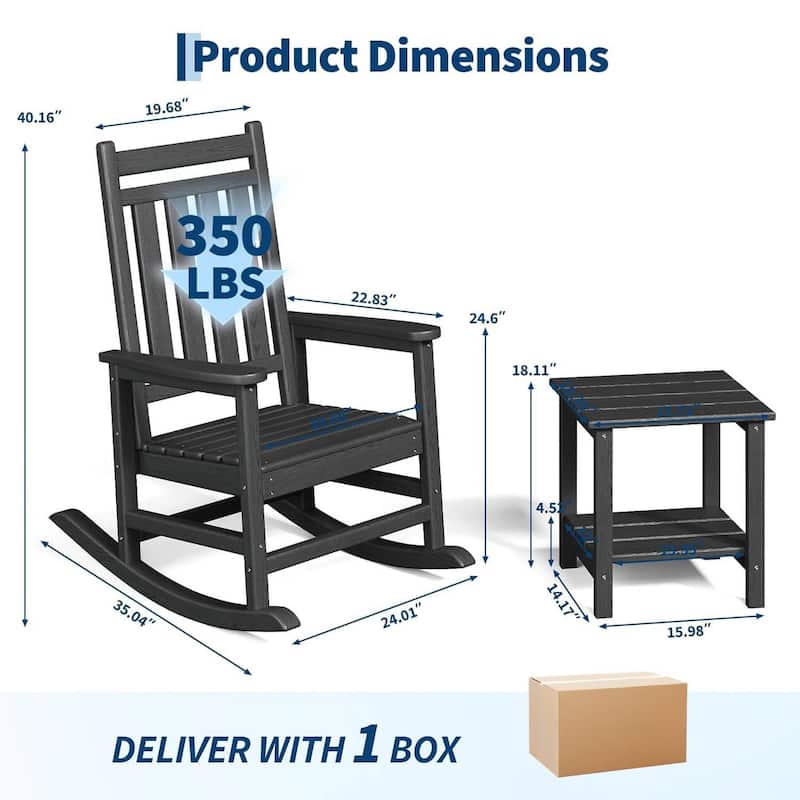 2 PCS HDPE Rocking Chair Outdoor, Porch Rocker Chairs for Patio Front Porch