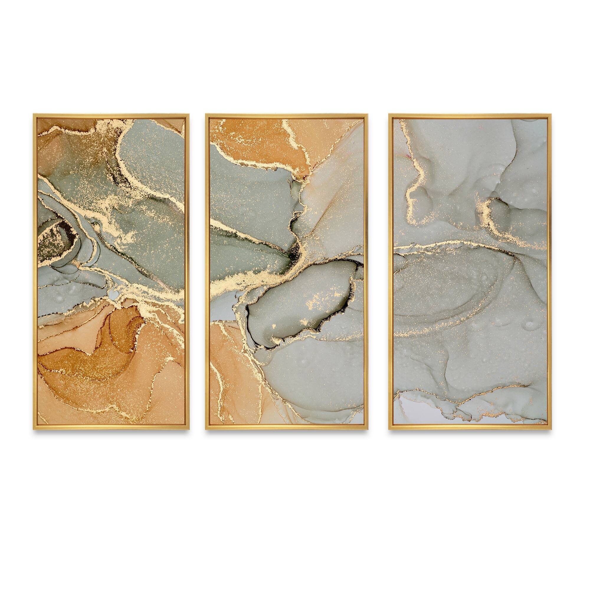 Designart "Brown Luxury Abstract Fluid Art IV" Modern Framed Wall Decor