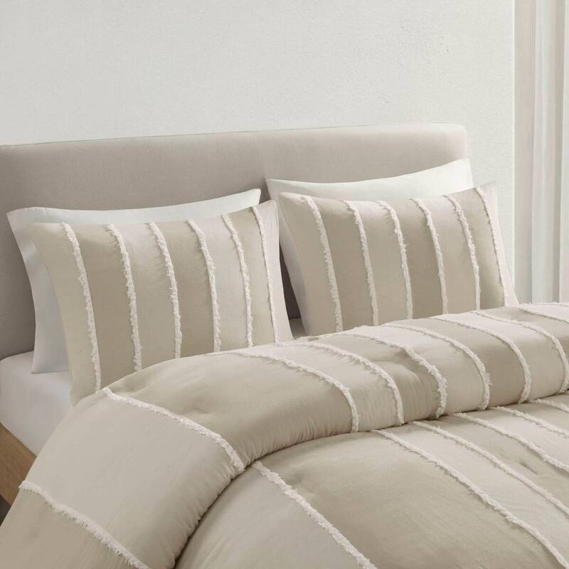 GDF Studio - Marceline Striped Cotton 3-Piece Comforter Set with Clip Jacquard Trim