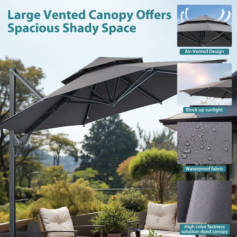 10ft Patio Umbrella Aluminum Offset Outdoor Cantilever Umbrella with 360-degree Rotation, Base Not Included