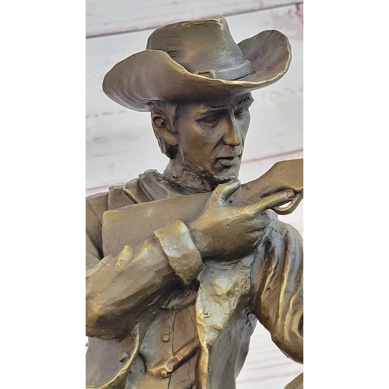 Bronze Figure Of A Kneeling Ranger With Rifle Cowboy Theme Sculpture Statue 11 Inches X 8 Inches