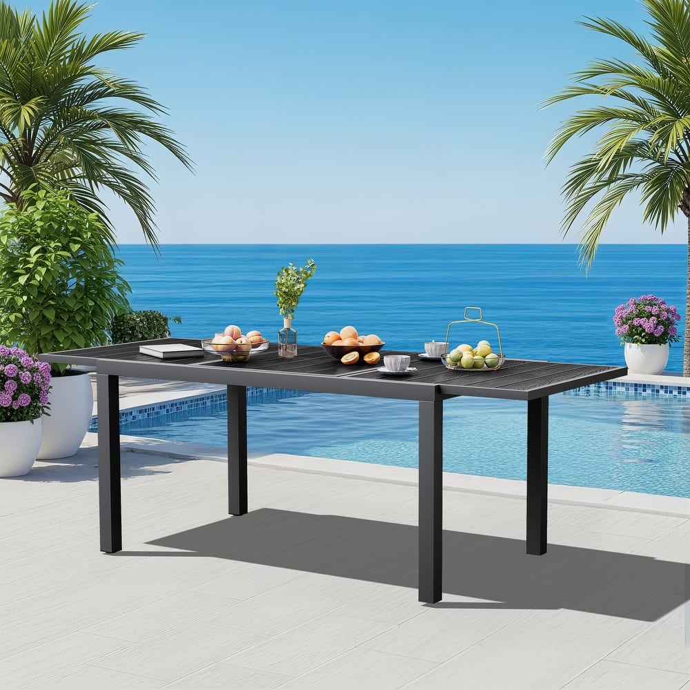 Extendable Outdoor Dining Table with HDPE Top and Aluminum Frame Weather Resistant