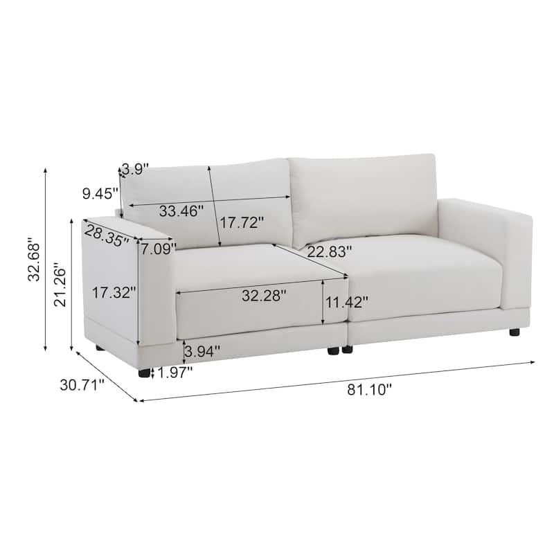 Modern Loveseat Sofa, 81 Inch Upholstered 2-Seater Couch with Square Armrests and Wooden Legs, Living Room Furniture