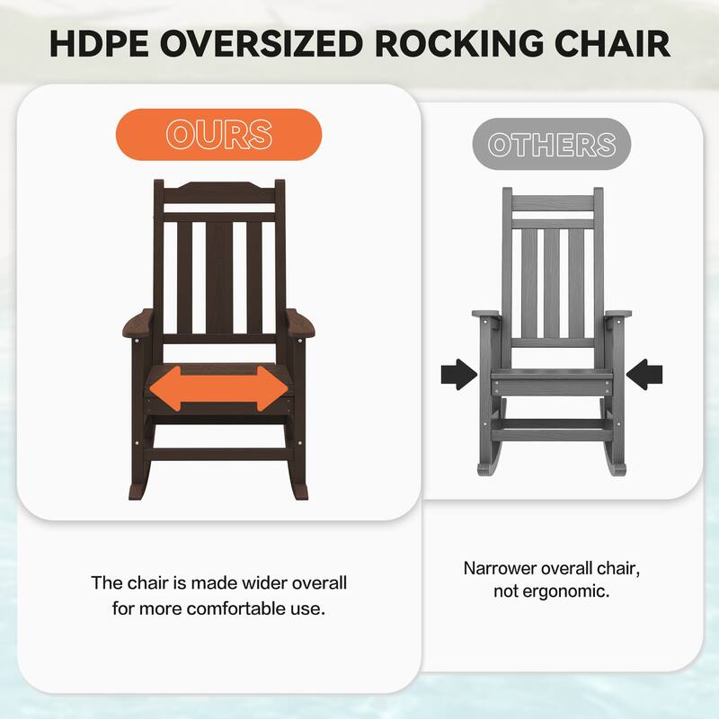 Outdoor Patio HDPE Rocking Chiar, Extra Wide Seat & Backrest