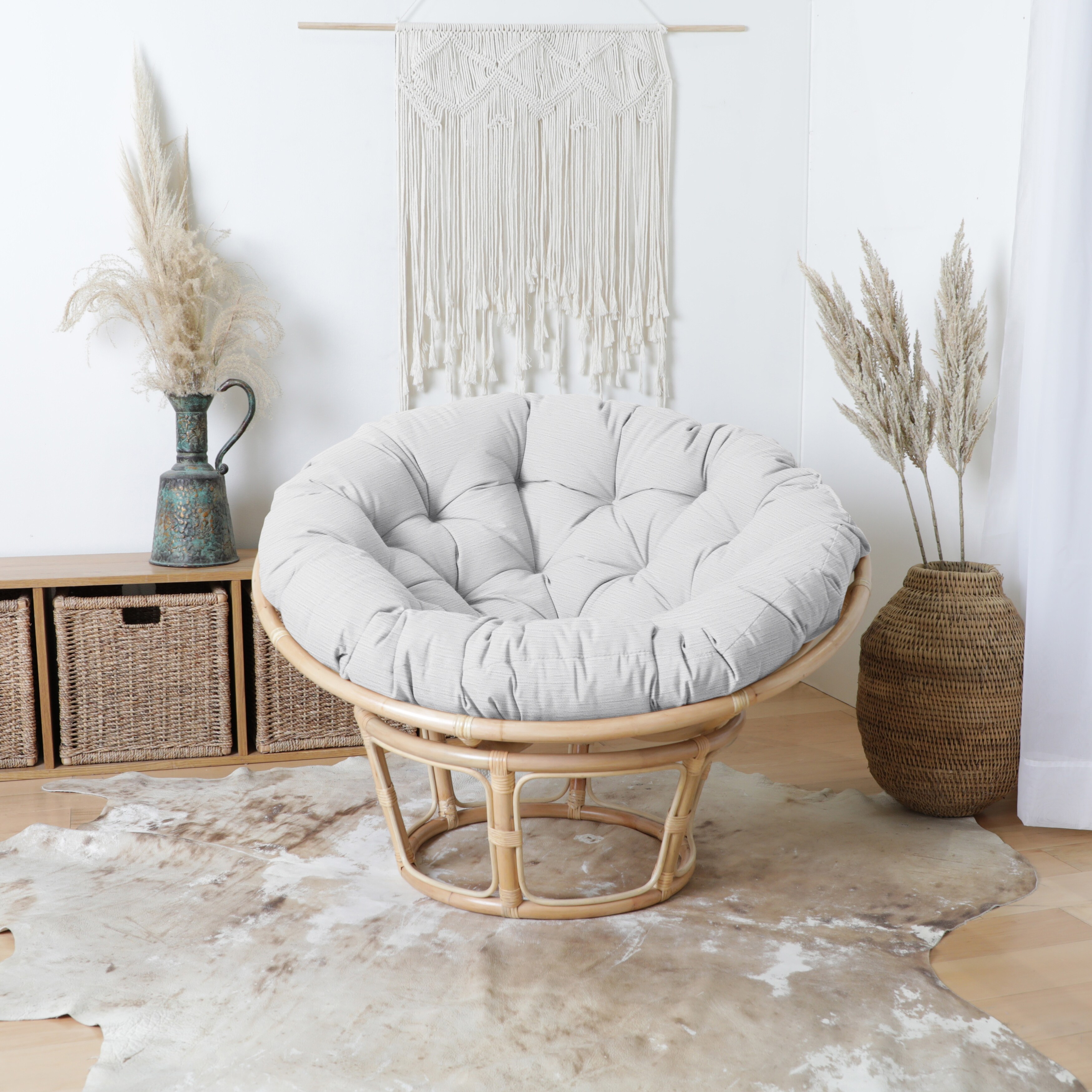 Sorra Home Indoor Round White Textured Papasan Cushion