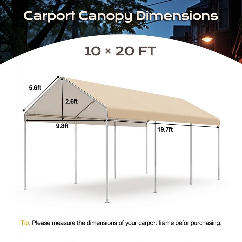 Aoodor 10 x 20 FT Carport Replacement Canopy Cover