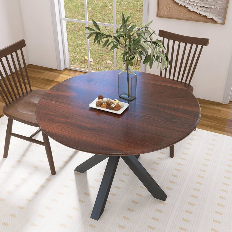 42 Inch Dining Table With Round Table Top and Steel Cross Legs - 29"H x 42"L x 42"W