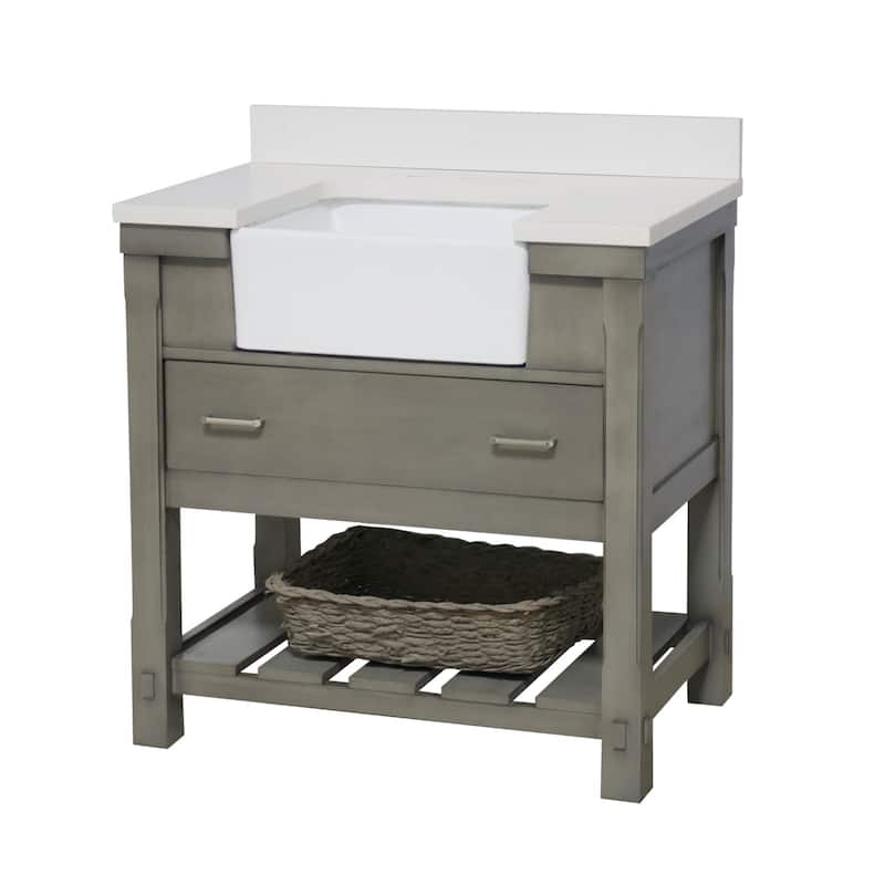 KitchenBathCollection Charlotte 36" Farmhouse Bathroom Vanity with Quartz Top