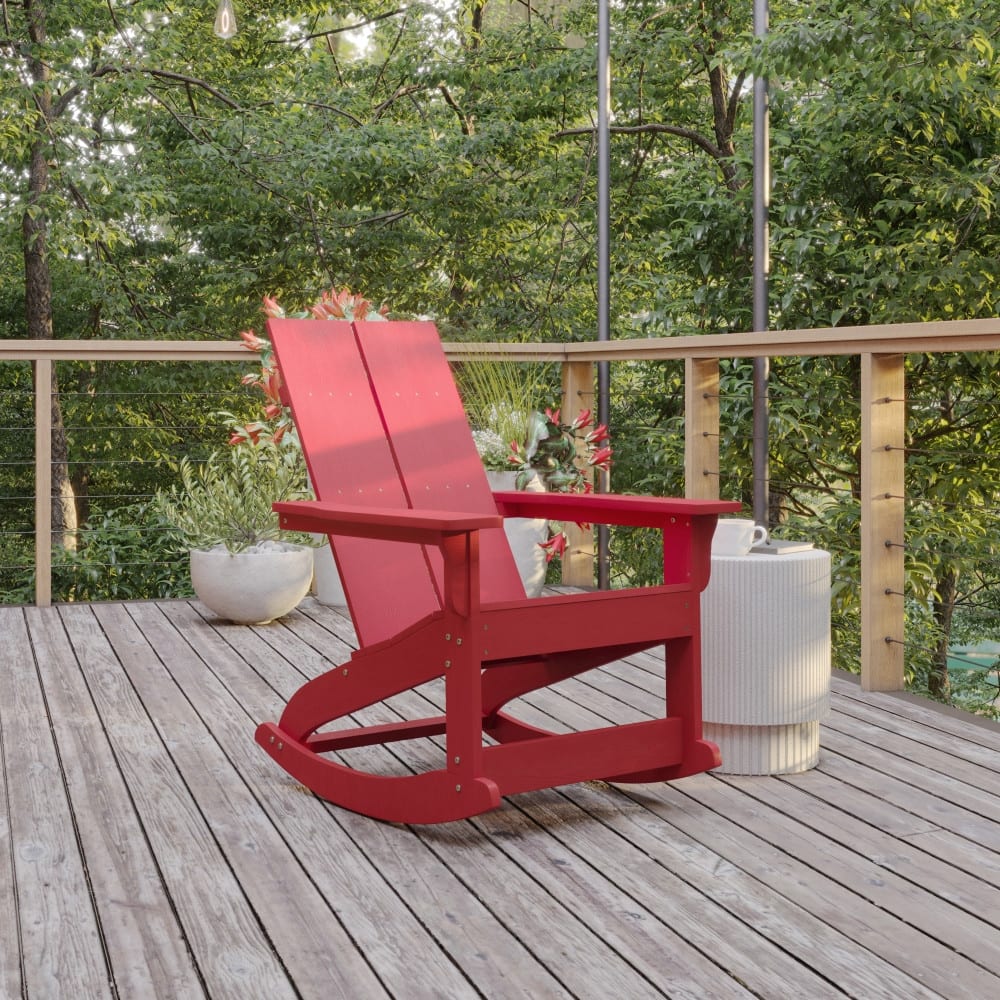 Modern 2-Slat Adirondack Poly Resin Rocking Chair for Indoor/Outdoor Use