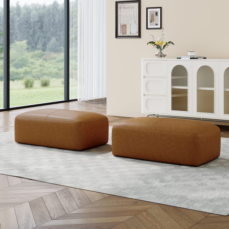 22"/ 35"/ 43" W Rectangular Modern Genuine Leather Ottoman Set of 2 - Large:43.4"×23.5"×16.6" - Brown