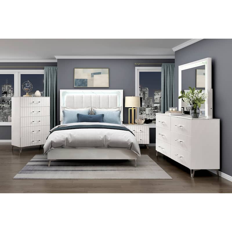 Modern Glam Bedroom Furniture Set High Gloss White Finish