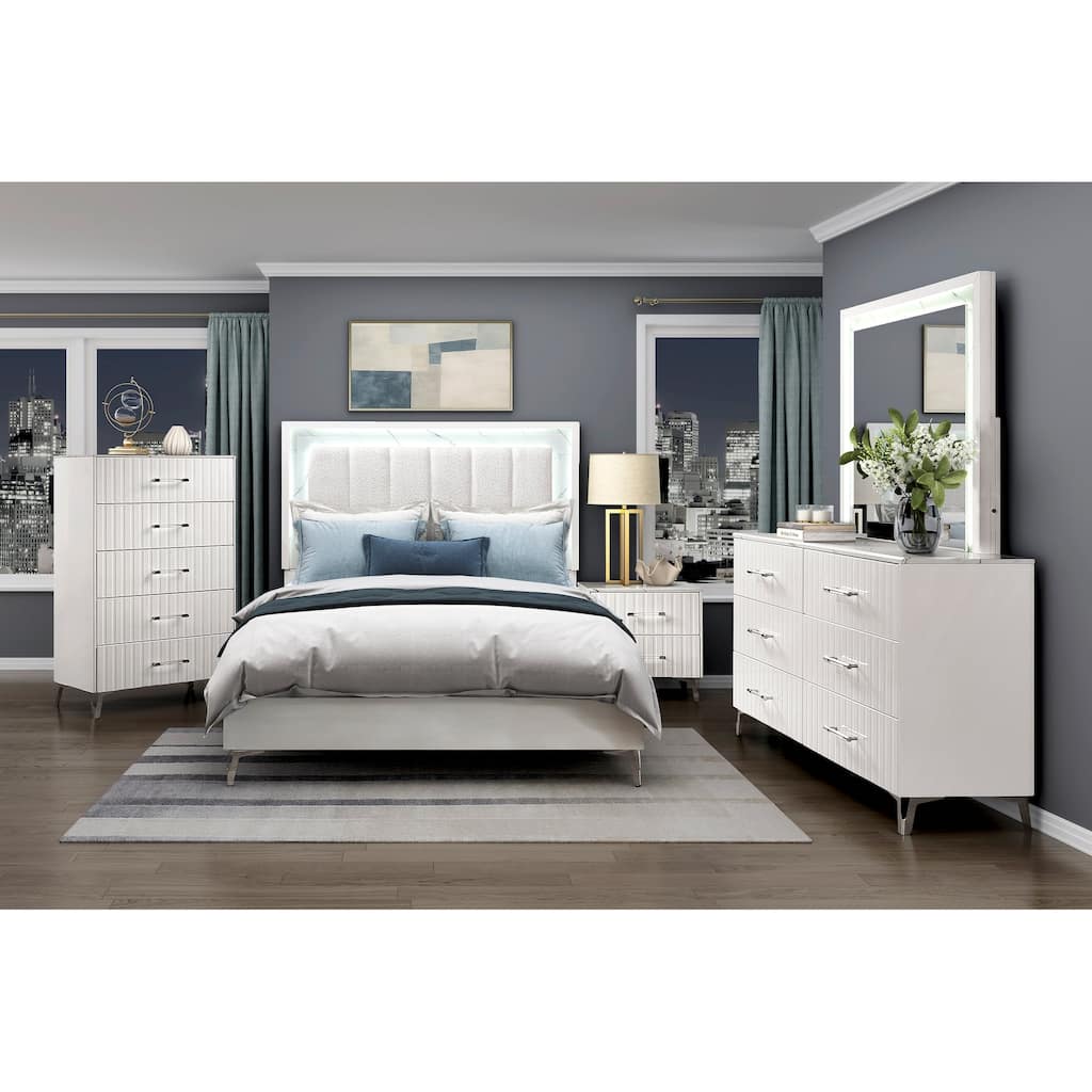 Modern Glam Bedroom Furniture Set High Gloss White Finish