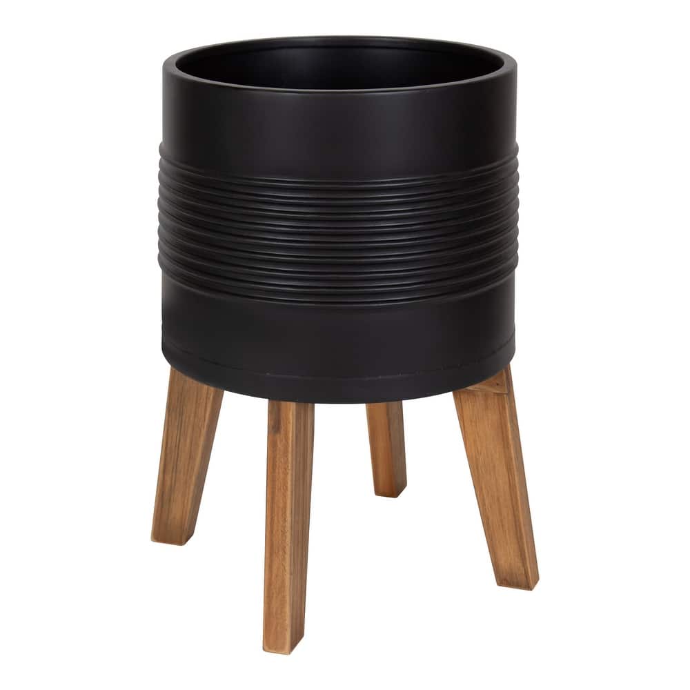 Kate and Laurel Gavri Metal Planter with Wood Stand - 11.25" Diameter