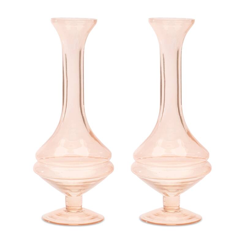 Set of Two 9" Pink Glass Trumpet Table Vases - 3.50