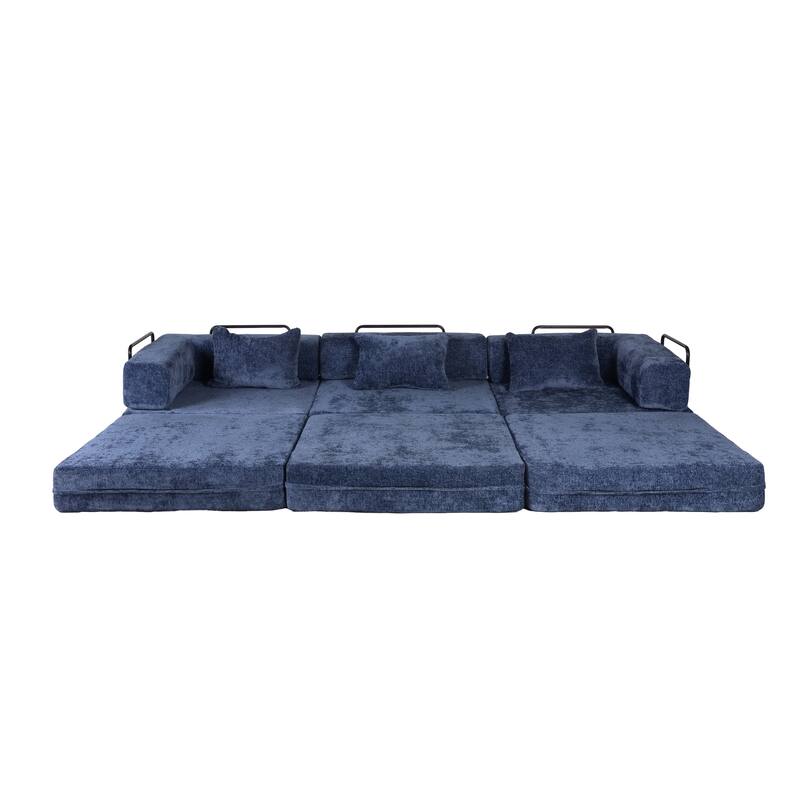 Free Combination Lazy Folding Sectional Sofa Chenille Modular Sleeper Sofa Bed Floor Standing Compression Mattress