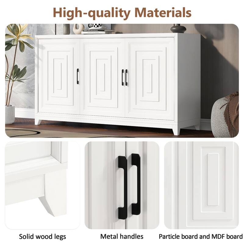 White 59.1" TV Stand Console Cabinet with 2 Spacious Storage Space and Solid Wood Legs for TVs Up to 65"