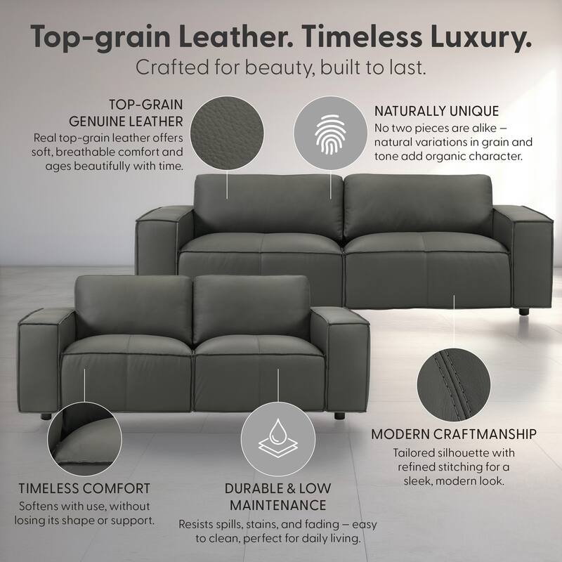 Clayton Top Grain Genuine Leather Loveseat, Sofa, or Living Room Set