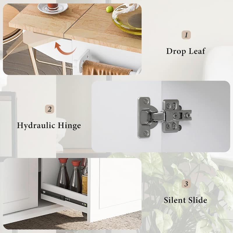 Rolling Kitchen Cart with Drop Leaf, Storage Rack, and 3-Tier Cabinet Organizer