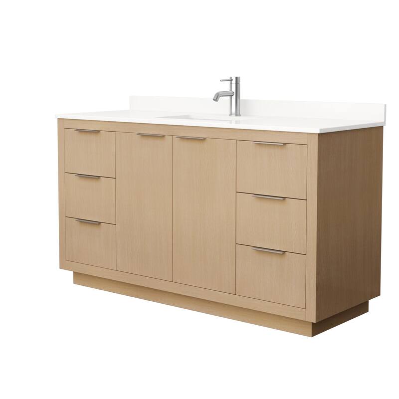 Wyndham Collection WCF282860S-QTZ-UNSMXX Maroni 60" Free Standing - Light Straw / White Quartz Top / Brushed Nickel
