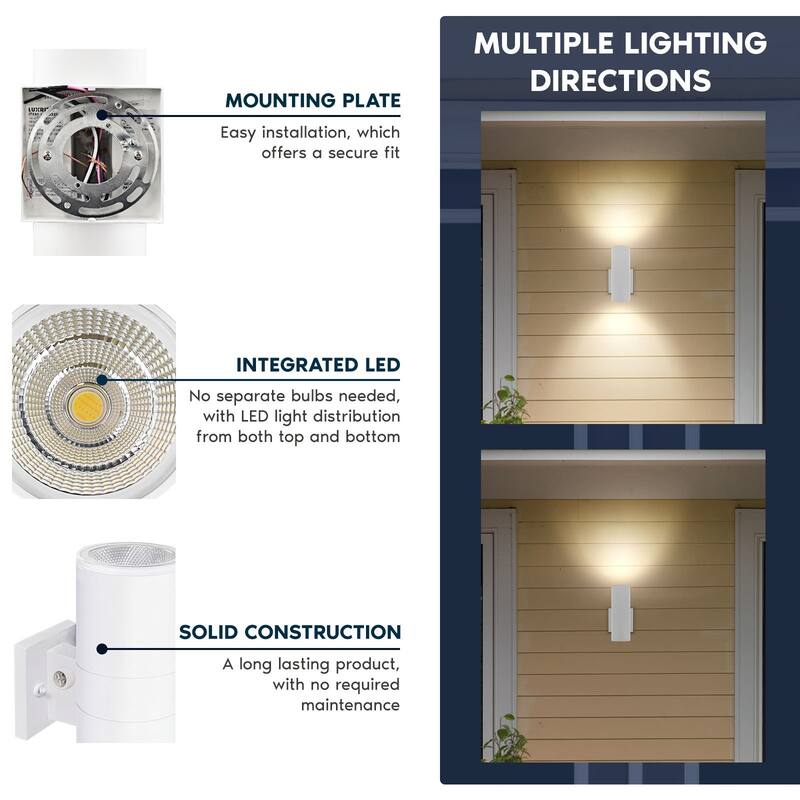 Luxrite Dusk to Dawn LED Outdoor Wall Light 12" 3CCT Wall Sconce 18/24/30W Dimmable IP65 ETL 2-Pack
