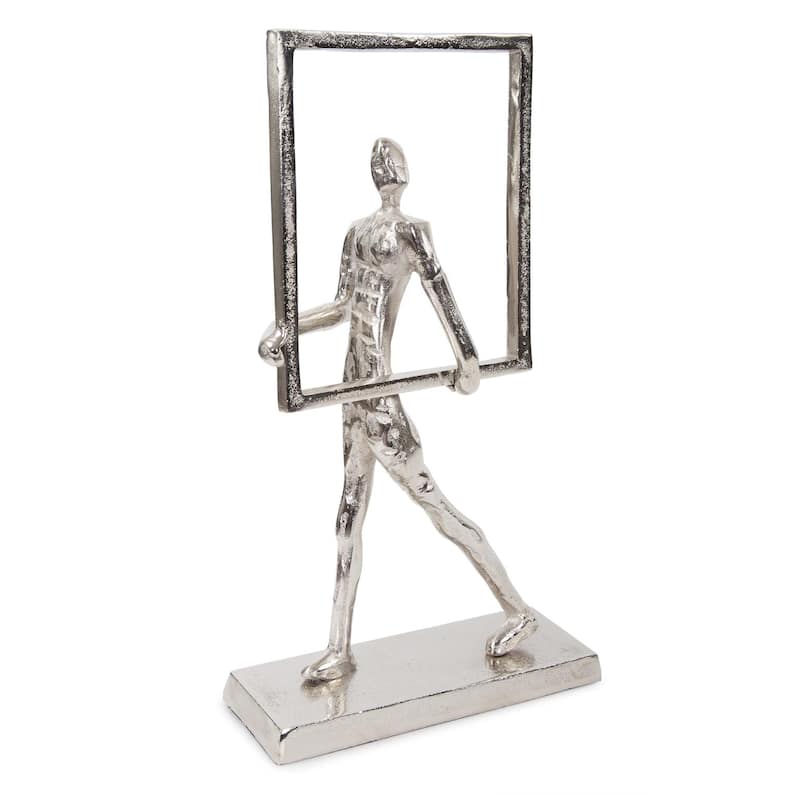 Rough Nickle Man w/Square Frame Sculpture - 12H x 5W x 5D