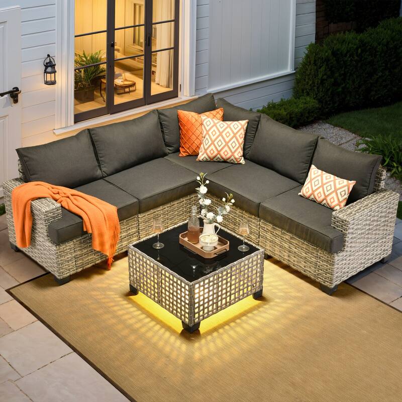 XIZZI 6-Piece Outdoor Wicker Patio Furniture Set with Coffee Table