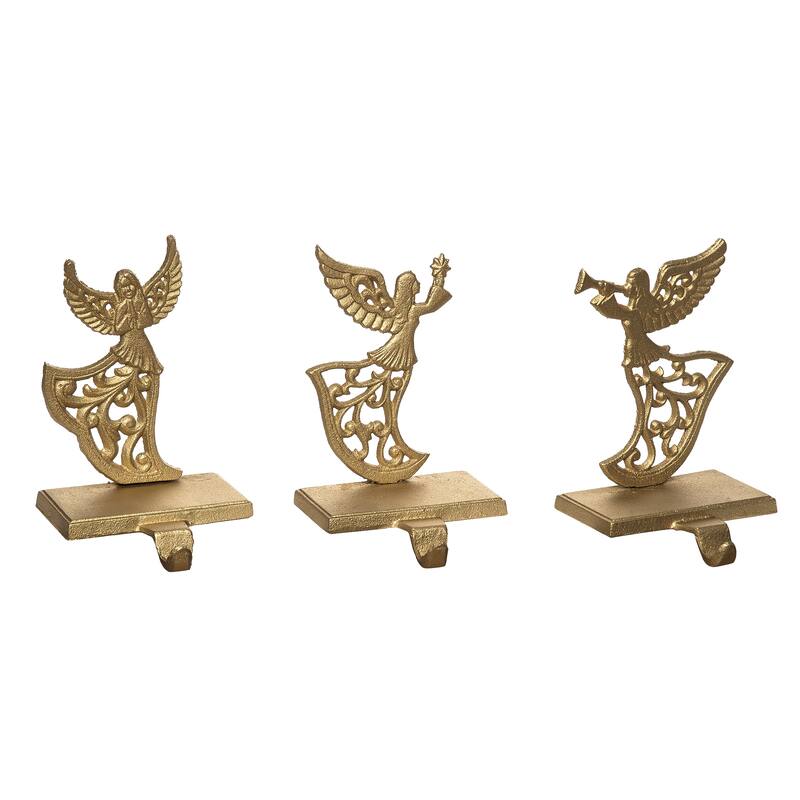 Transpac Cast Iron Angel Stocking Holder Set of 3 Christmas Home Decorations