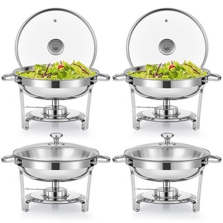 4-teiliges Warmhalte-Set Aus Edelstahl – 5 QT Runde Buffet-Schalen Mit Glasdeckel