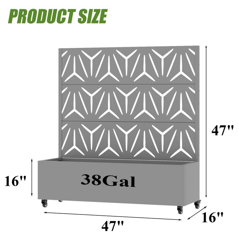 Metal Galvanized Planter Box with Trellis Privacy Screen Lockable Wheels