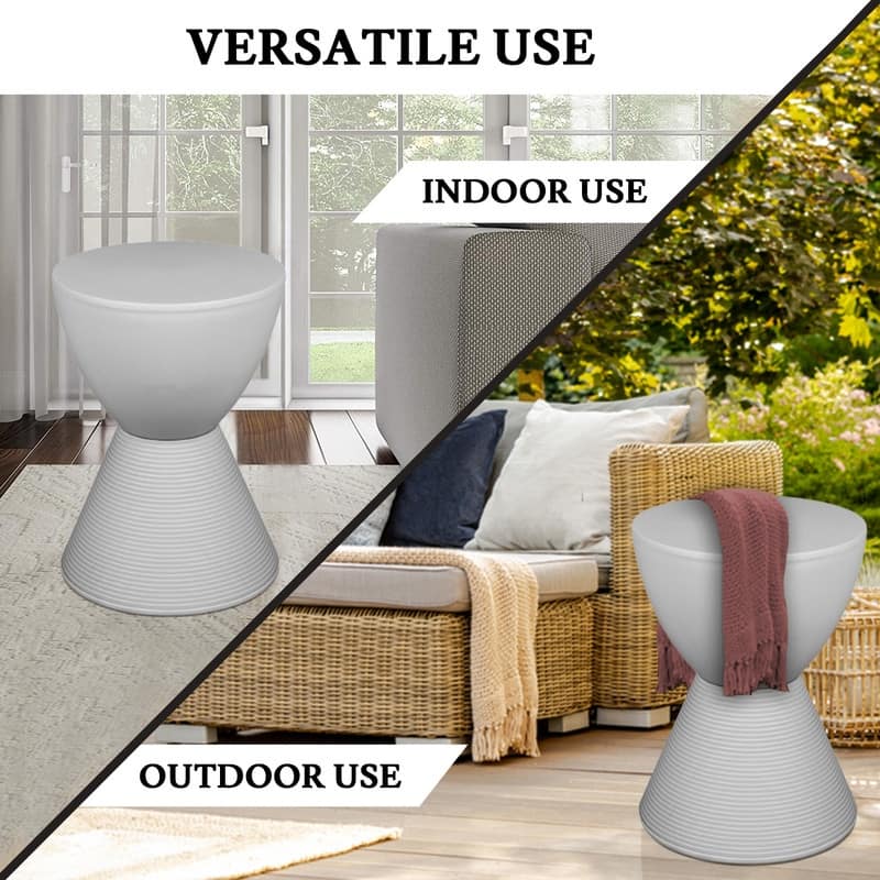 Boyd Modern Round Hourglass Polypropylene Drum Side Accent Table with Ribbed Design Base Storage for Indoor Outdoor Patio