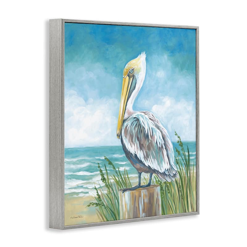 Stupell Pelican Perched near Shore Framed Giclee Art Design By Diane Kater