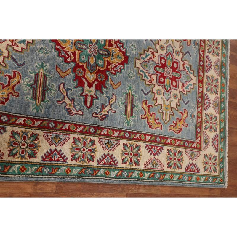 Light Blue Oriental Kazak Area Rug Hand-Knotted Wool Carpet - 4'0" x 6'0"