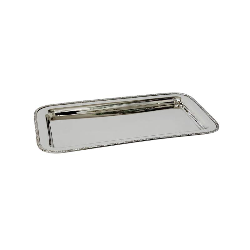 Rectangular Stainless Steel Tray with Designer Rim, 17x9.5"