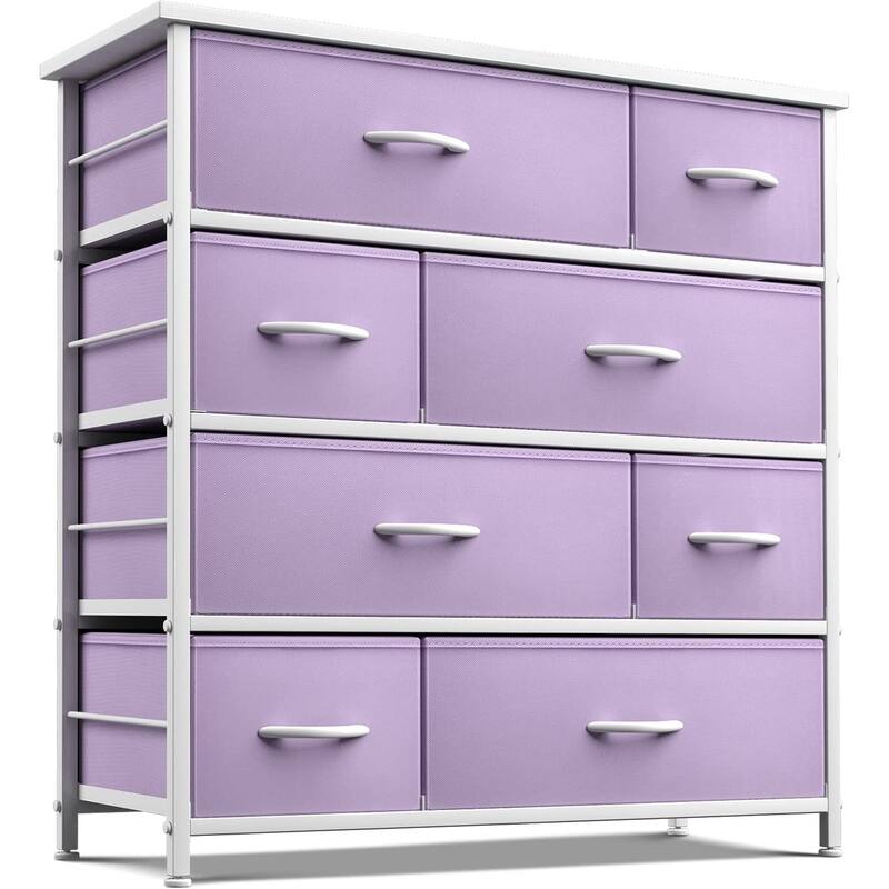 Dresser w/ 8 Drawers Furniture Storage & Night Stand Table for Bedroom - Purple