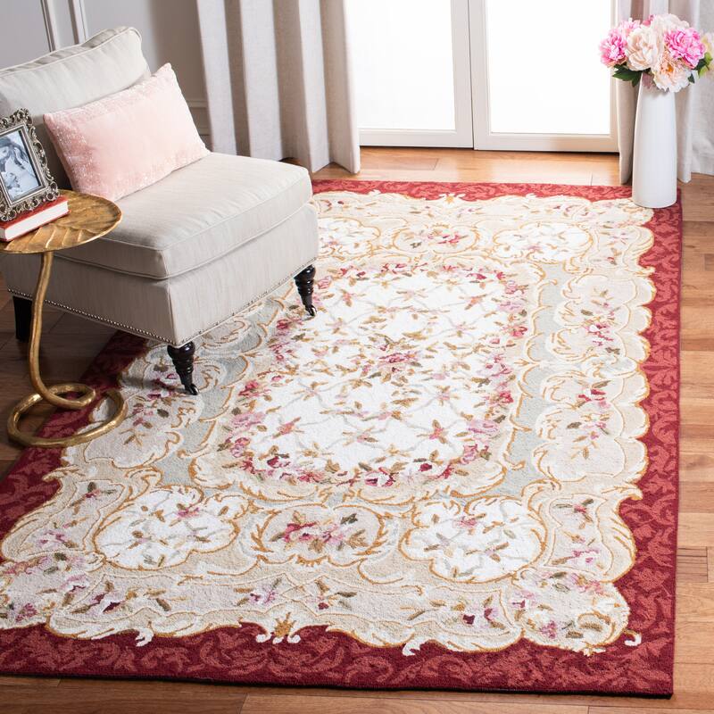 SAFAVIEH Handmade Chelsea Nour French Country Wool Rug - 9' x 12' - Ivory/Burgundy