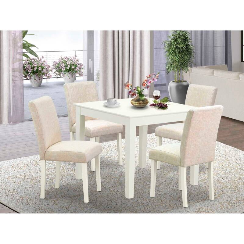 Modern 5Pc Dining Set - Square Table & 4 Chairs - Light Beige Fabric - Small Space Dining Room Furniture