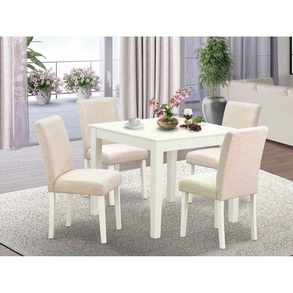 Modern 5Pc Dining Set - Square Table & 4 Chairs - Light Beige Fabric - Small Space Dining Room Furniture