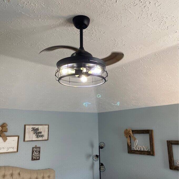 36 in. Modern Black Retractable Ceiling Fan with Light Kit and Remote - 36 in
