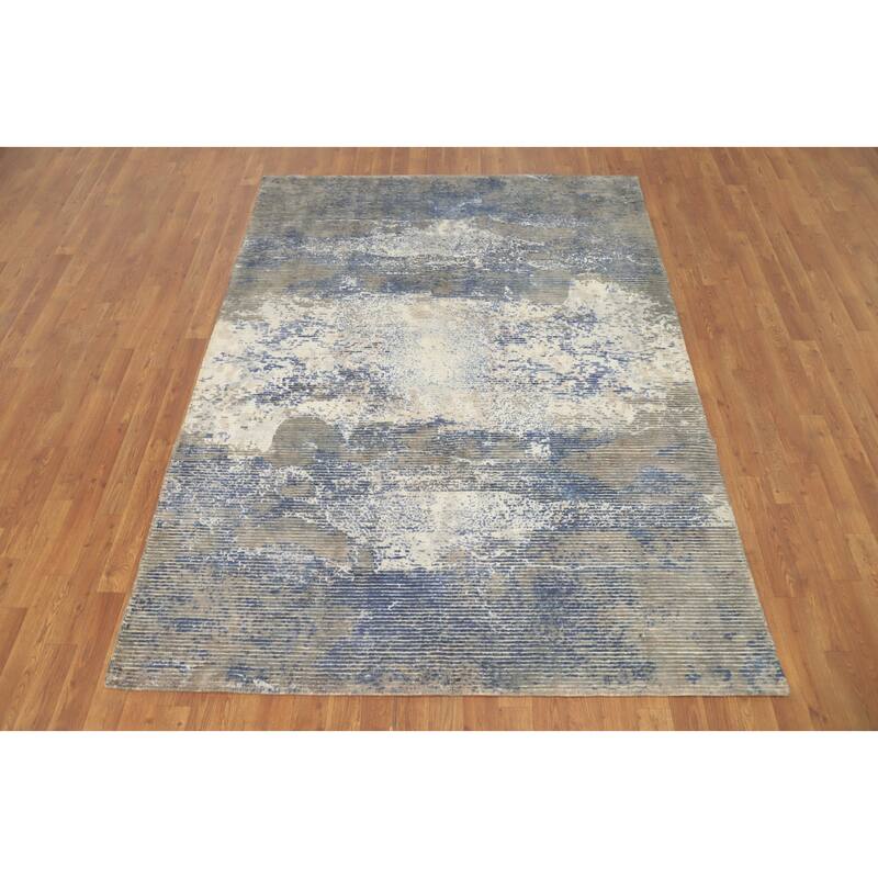 Hand Knotted Oriental Viscose Silk Carpet Modern Abstract Multi-Colored Abstract Area Rug - 7' 9'' X 5' 8''