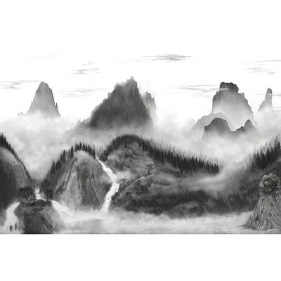 Black & White Majestic Mountains Wall Mural