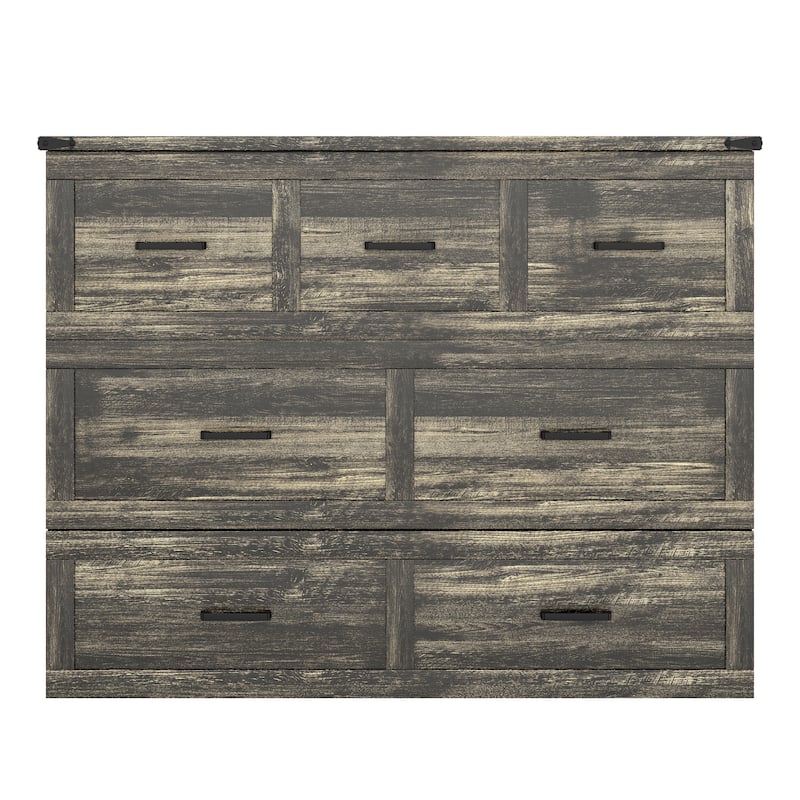 Murphy Bed Cabinet Full Size with Charging Station, Multi-Functional Foldable Platform Bed with 1 Large Storage Drawer