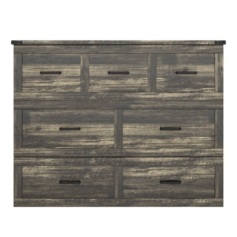 Queen/Full Size Murphy Cabinet Bed - Foldable Platform Bed with Charging Station & Large Storage Drawer
