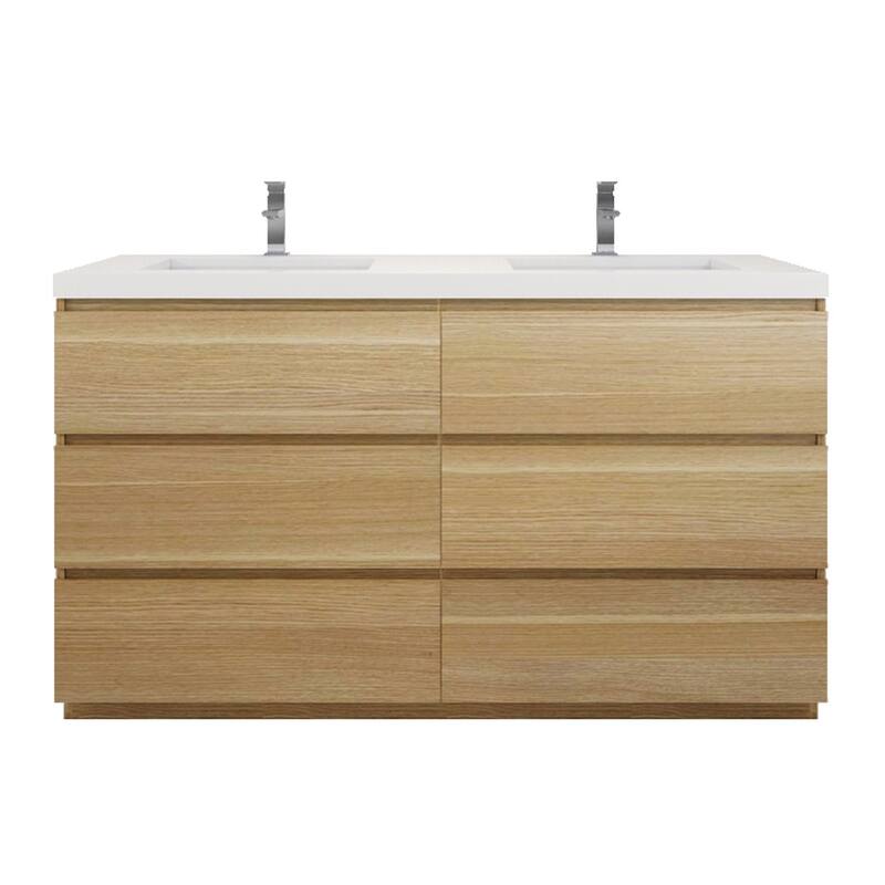 Aron 60'' Freestanding Vanity with Double Reinforced Acrylic Sink - 60'' Width - White Oak