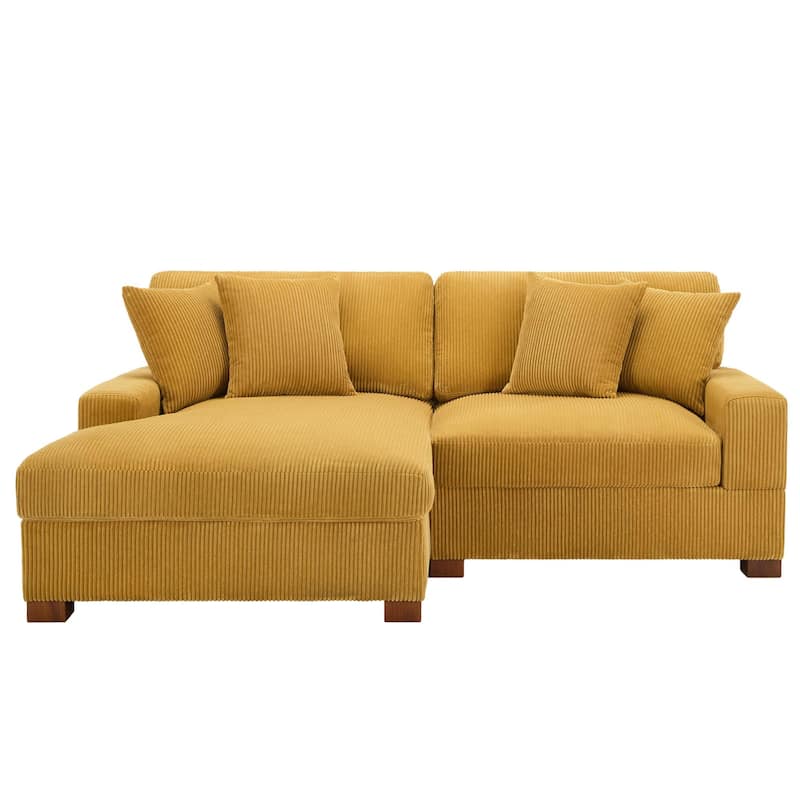 Modern L-Shaped Corduroy Modular Sectional Couch Sofa with Pillows