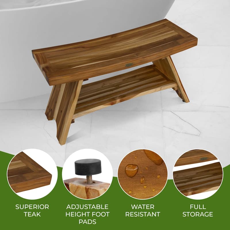 EcoDecors 35-inch, Teak Shower Bench for Inside Showe, Teak Bench Shower, Teak Bench for Shower, Shower Teak Bench, Teak Bench
