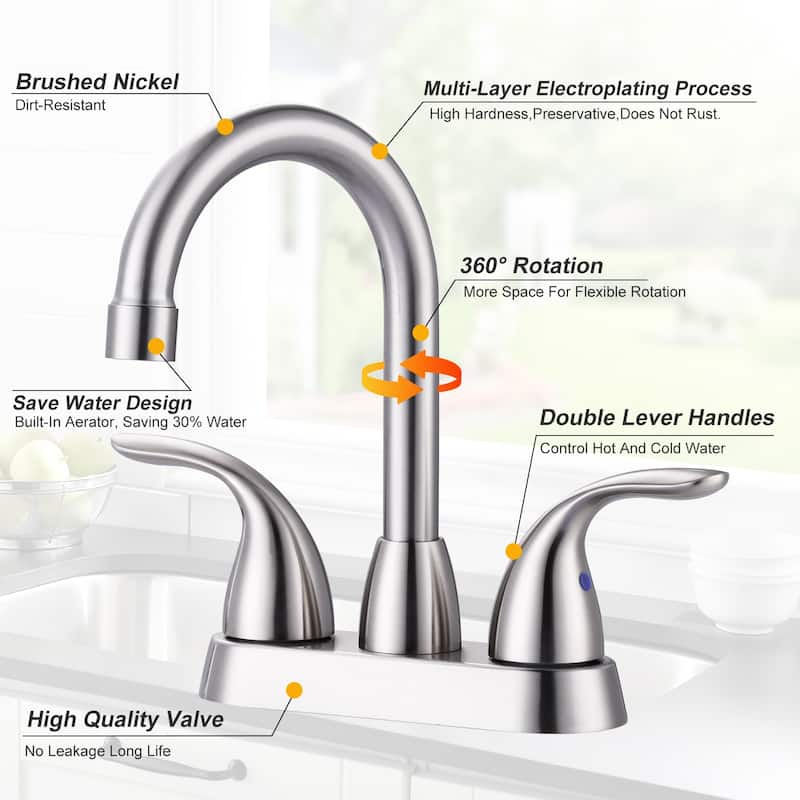 WOWOW 4 in. Centerset Double Handle High Arc Bathroom Faucet