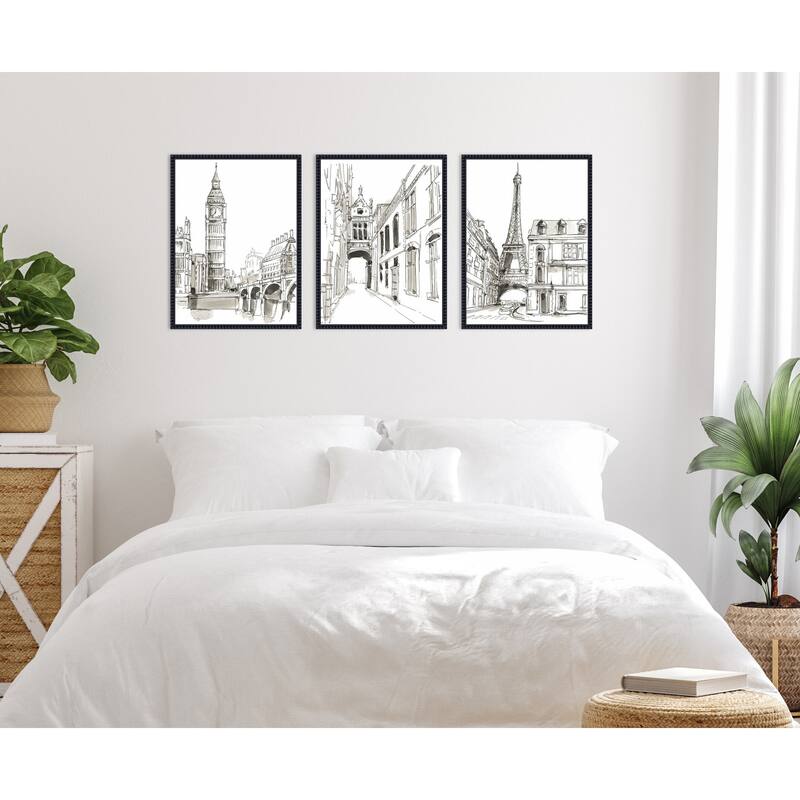 Amanti Art Pen and Ink Travel Studies 3 Piece by Ethan Harper Framed Canvas Wall Art