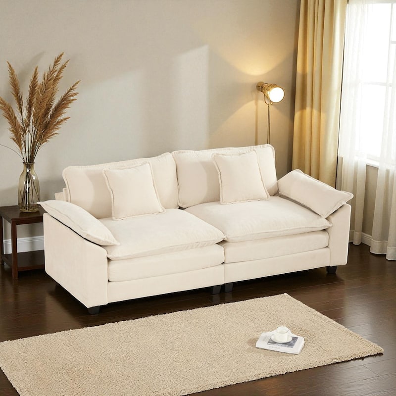 Modern Chenille Loveseat with Wide Armrests, Modular Small Couch for Living Room & Apartment, Double-Layer Cushion Comfort