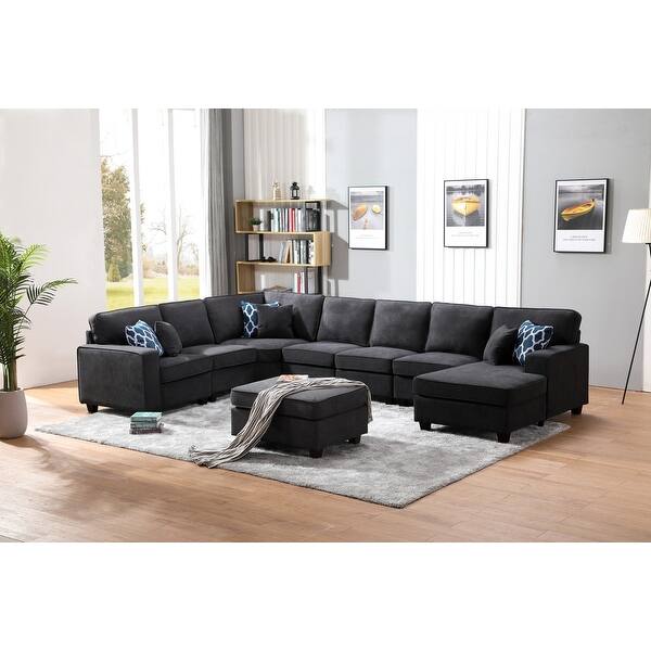 Jocelyn Dark Gray Woven 8pc Modular L Shape Sectional Sofa Chaise And Ottoman Overstock 31490909