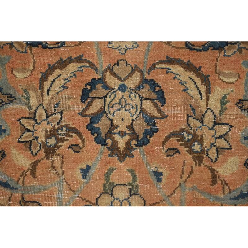Distressed Floral Tabriz Persian Rug Hand-Knotted Orange Wool Carpet - 5'5"x 8'8"